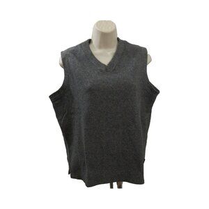 NY Jeans Sweater Vest Womens Medium Gray V-Neck Pullover Fleece Vintage 1" Slit